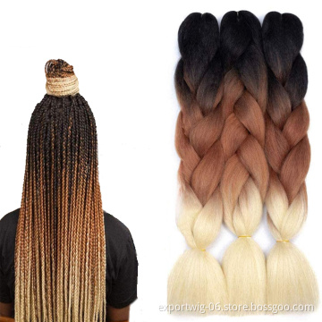 Hot selling yaki Jumbo Ombre Braiding Hair Wholesale 100g African Crochet Braids Hair 24 inch Synthetic braiding Hair Extensions